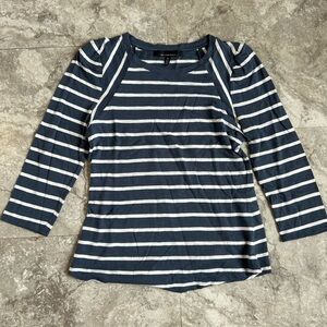 White House Black Market Striped Puff Shoulder 3/4 Sleeve Raglan Top XS